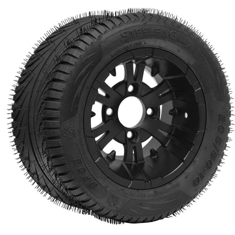 SGC 10″ Vampire Matte Black Wheel – Aluminum Alloy / STEELENG 205/50-10 QH Low Profile Tire DOT Approved Tires Combo – Set of 4