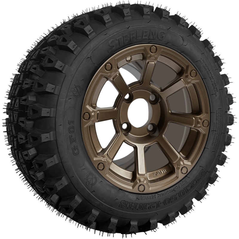 SGC 12 ” Cyclops Bronze Wheel – Aluminum Alloy / STEELENG 23 “x10.5 “-12 ” QH All Terrain Tire Tires Combo – Set of 4