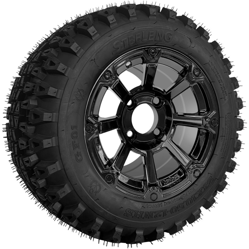 SGC 12 ” Cyclops Glossy Black Wheel – Aluminum Alloy / STEELENG 23 “x10.5 “-12 ” QH All Terrain Tire Tires Combo – Set of 4