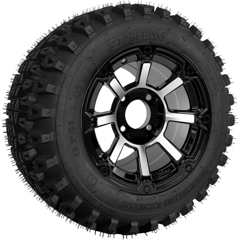SGC 12 ” Cyclops Machined/Black Wheel – Aluminum Alloy / STEELENG 23 “x10.5 “-12 ” QH All Terrain Tire Tires Combo – Set of 4