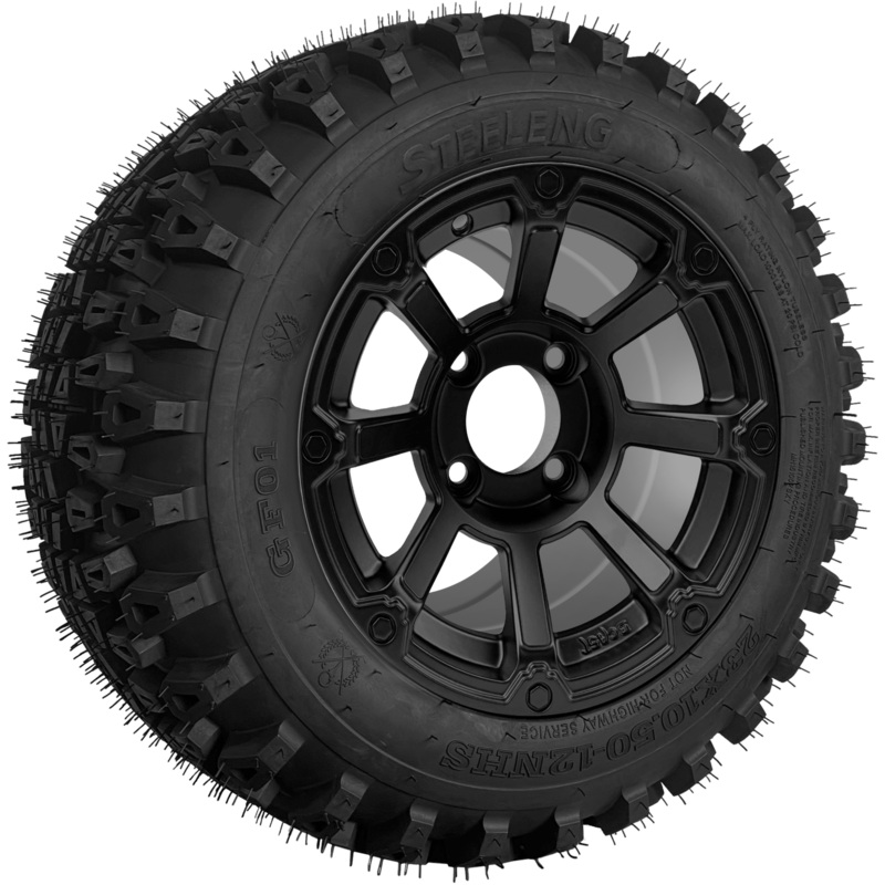 SGC 12 ” Cyclops Matte Black Wheel – Aluminum Alloy / STEELENG 23 “x10.5 “-12 ” QH All Terrain Tire Tires Combo – Set of 4