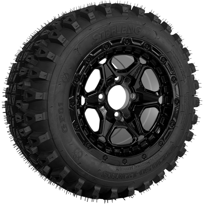 SGC 12 ” Grizzly Glossy Black Wheel – Aluminum Alloy / STEELENG 23 “x10.5 “-12 ” QH All Terrain Tire Tires Combo – Set of 4