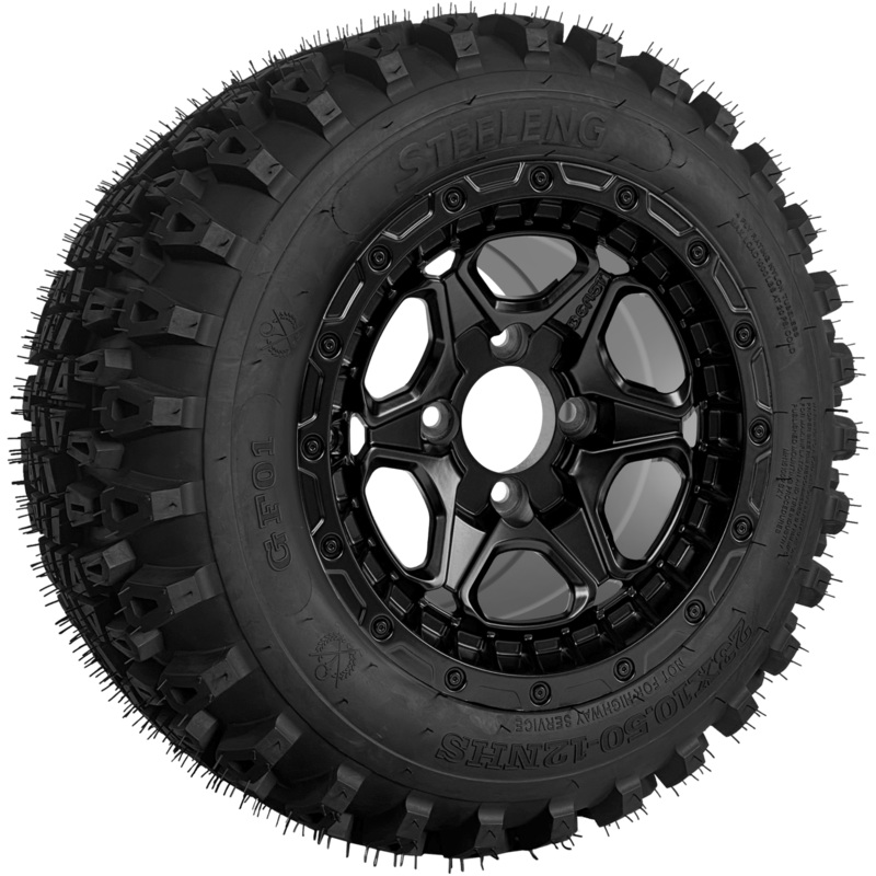 SGC 12 ” Grizzly Matte Black Wheel – Aluminum Alloy / STEELENG 23 “x10.5 “-12 ” QH All Terrain Tire Tires Combo – Set of 4