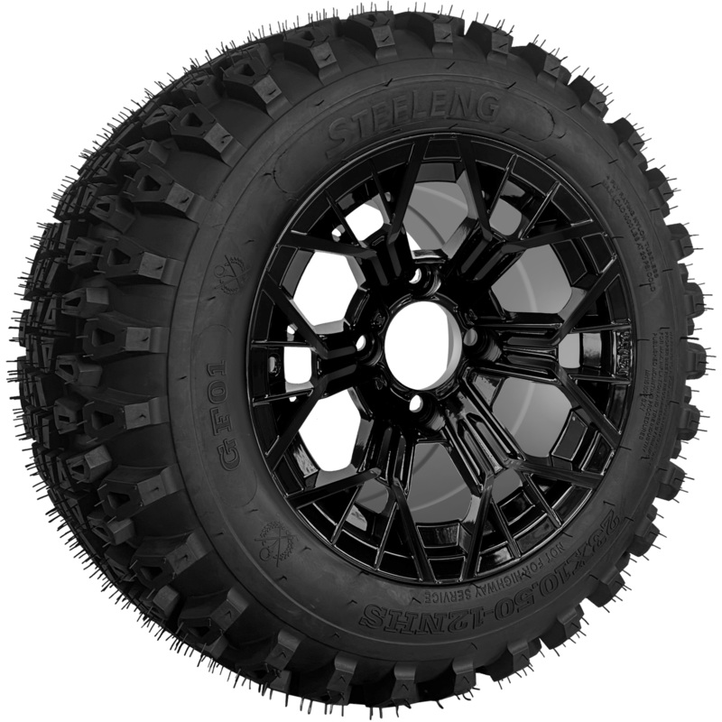 SGC 12 ” Mantis Glossy Black Wheel – Aluminum Alloy / STEELENG 23 “x10.5 “-12 ” QH All Terrain Tire Tires Combo – Set of 4