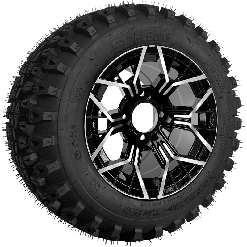 SGC 12 ” Mantis Machined/Black Wheel – Aluminum Alloy / STEELENG 23 “x10.5 “-12 ” QH All Terrain Tire Tires Combo – Set of 4