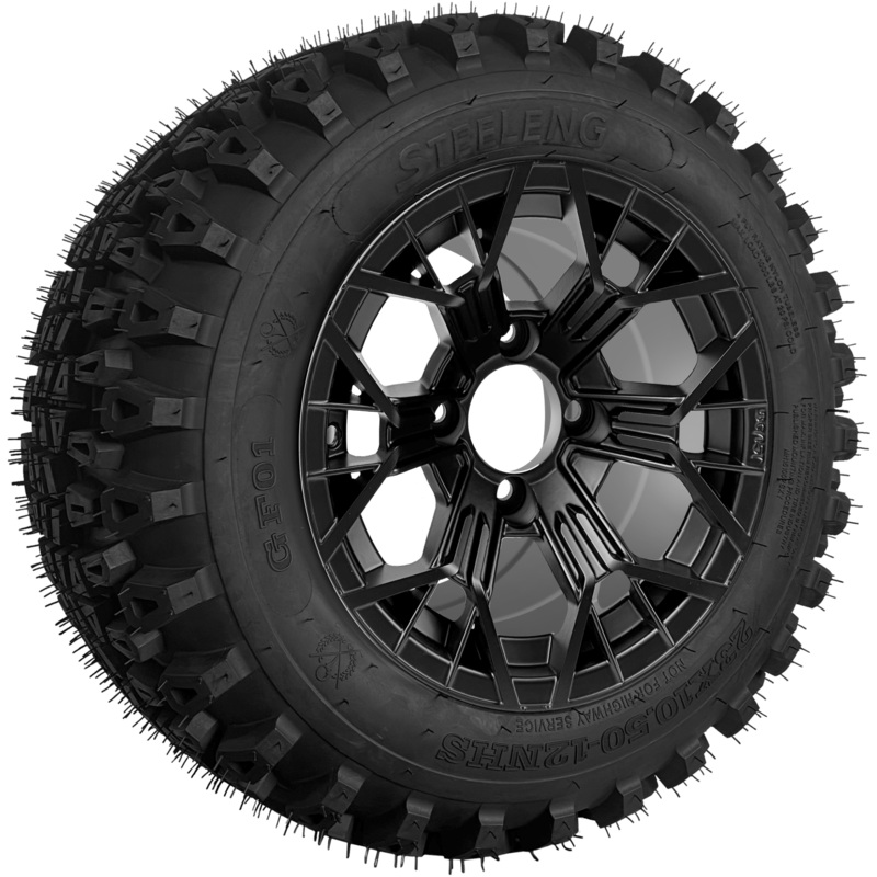 SGC 12 ” Mantis Matte Black Wheel – Aluminum Alloy / STEELENG 23 “x10.5 “-12 ” QH All Terrain Tire Tires Combo – Set of 4
