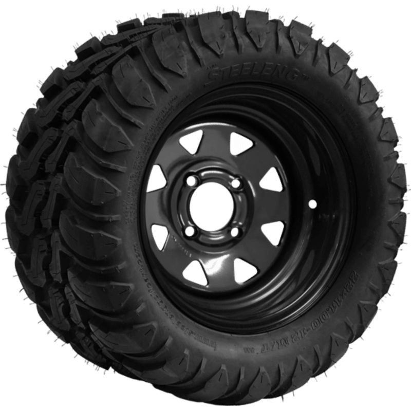 SGC 12″ Steel Wheel – Black – Slotted / STEELENG 22″x11″-12″ Mud Terrain / All Terrain Tire DOT Approved Tires Combo – Set of 4