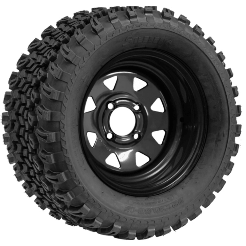 SGC 12″ Steel Wheel – Black – Slotted / STEELENG 23″x10.5″-12″ All Terrain Tire Tires Combo – Set of 4