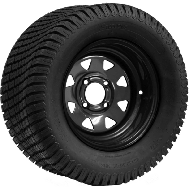 SGC 12″ Steel Wheel – Black – Slotted / STEELENG 23″x10.5″-12″ Turf Tire Tires Combo – Set of 4