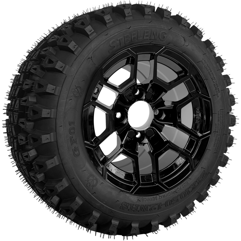 SGC 12 ” Talon Glossy Black Wheel – Aluminum Alloy / STEELENG 23 “x10.5 “-12 ” QH All Terrain Tire Tires Combo – Set of 4