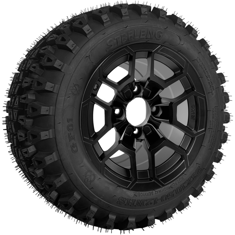 SGC 12 ” Talon Matte Black Wheel – Aluminum Alloy / STEELENG 23 “x10.5 “-12 ” QH All Terrain Tire Tires Combo – Set of 4