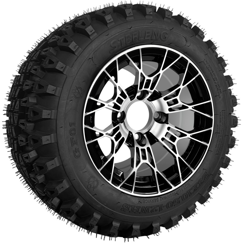 SGC 12 ” Tarantula Machined/Black Wheel – Aluminum Alloy / STEELENG 23 “x10.5 “-12 ” QH All Terrain Tire Tires Combo – Set of 4