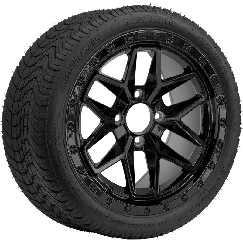 SGC 14 ” Black Widow Wheel – Aluminum Alloy / STEELENG 205/30-14 Low Profile Tire DOT Approved Tires Combo – Set of 4