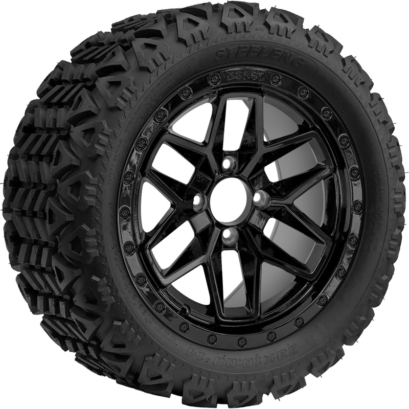 SGC 14 ” Black Widow Wheel – Aluminum Alloy / STEELENG 23 “x10 “-14 ” All Terrain Tire DOT Approved Tires Combo – Set of 4