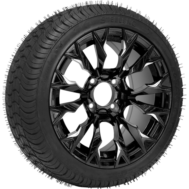 SGC 14 ” Goblin Machined Black Wheel – Aluminum Alloy / STEELENG 205/30-14 QH Low Profile Tire DOT Approved Tires Combo – Set of 4