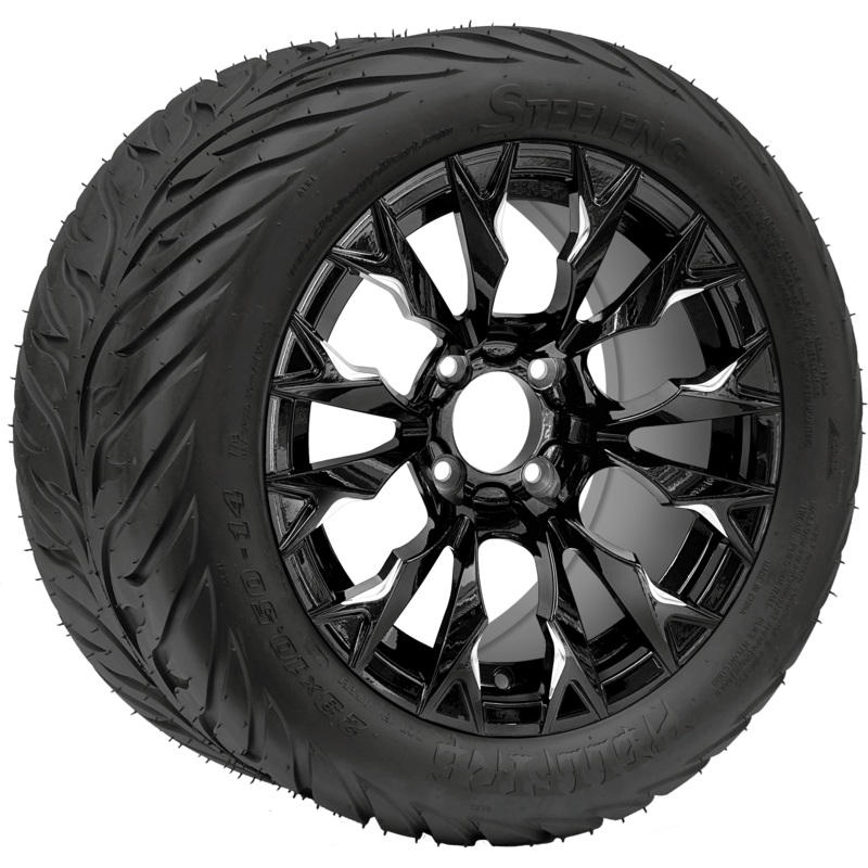 SGC 14 ” Goblin Machined Black Wheel / STEELENG 23 “x10.5 “-14 ” HELLFIRE All Terrain DOT Approved Tires Combo – Set of 4