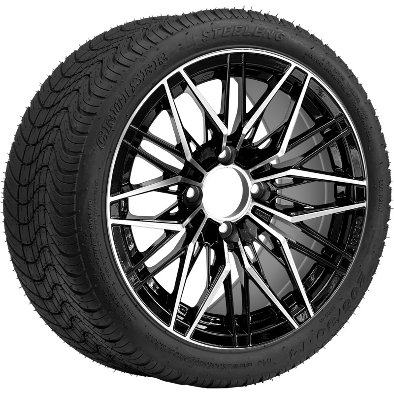 SGC 14 ” Hornet Machined Black Wheel / STEELENG 205/30-14 Low Profile Tire DOT Approved Tires Combo – Set of 4