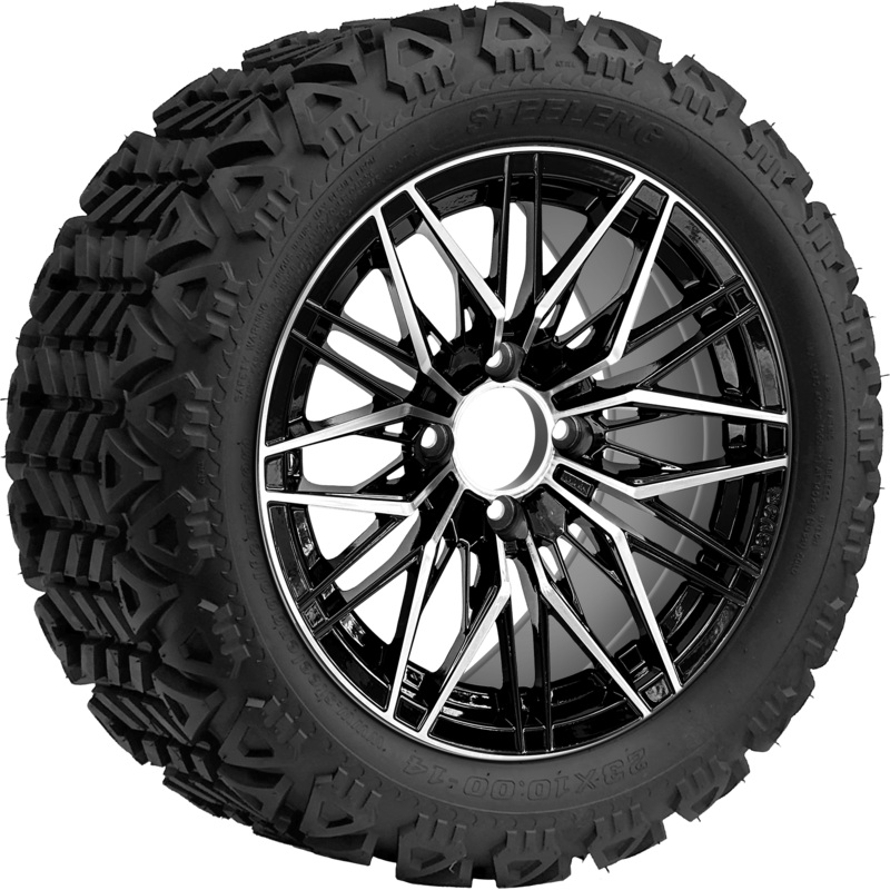 SGC 14 ” Hornet Machined Black Wheel / STEELENG 23 “x10 “-14 ” All Terrain Tire DOT Approved Tires Combo – Set of 4