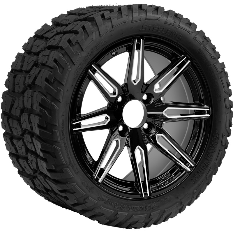 SGC 14 ” Lynx Machined Black Wheel – Aluminum Alloy / STEELENG 22 “x10.5 “-14 ” GATOR All Terrain DOT Approved Tires Combo – Set of 4