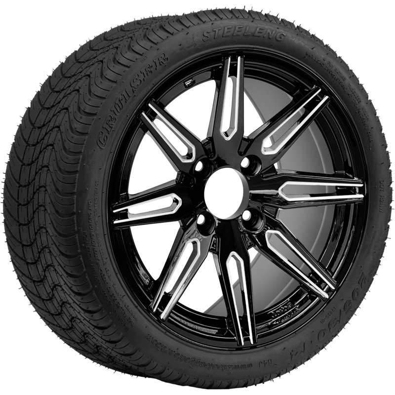 SGC 14 ” Lynx Machined Black Wheel / STEELENG 205/30-14 Low Profile Tire DOT Approved Tires Combo – Set of 4