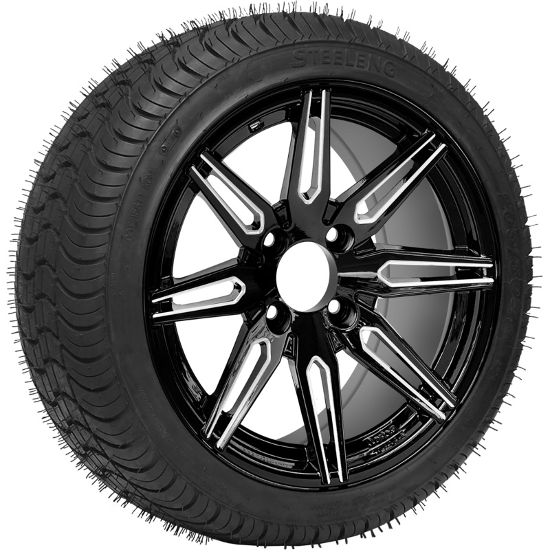 SGC 14″ Lynx Machined Black Wheel / STEELENG 205/30-14 QH Low Profile Tire DOT Approved Tires Combo – Set of 4