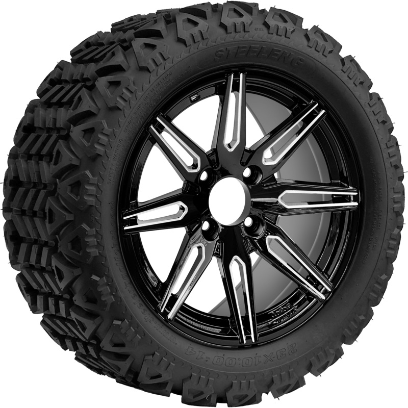 SGC 14 ” Lynx Machined Black Wheel / STEELENG 23 “x10 “-14 ” All Terrain Tire DOT Approved Tires Combo – Set of 4