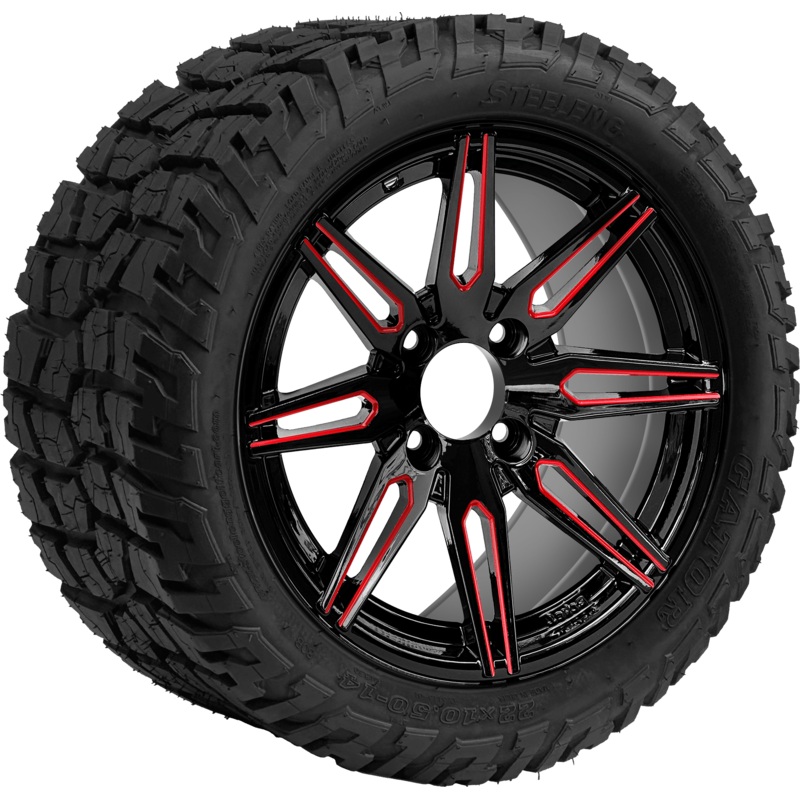 SGC 14 ” Lynx Red/Black Wheel – Aluminum Alloy / STEELENG 22 “x10.5 “-14 ” GATOR All Terrain DOT Approved Tires Combo – Set of 4
