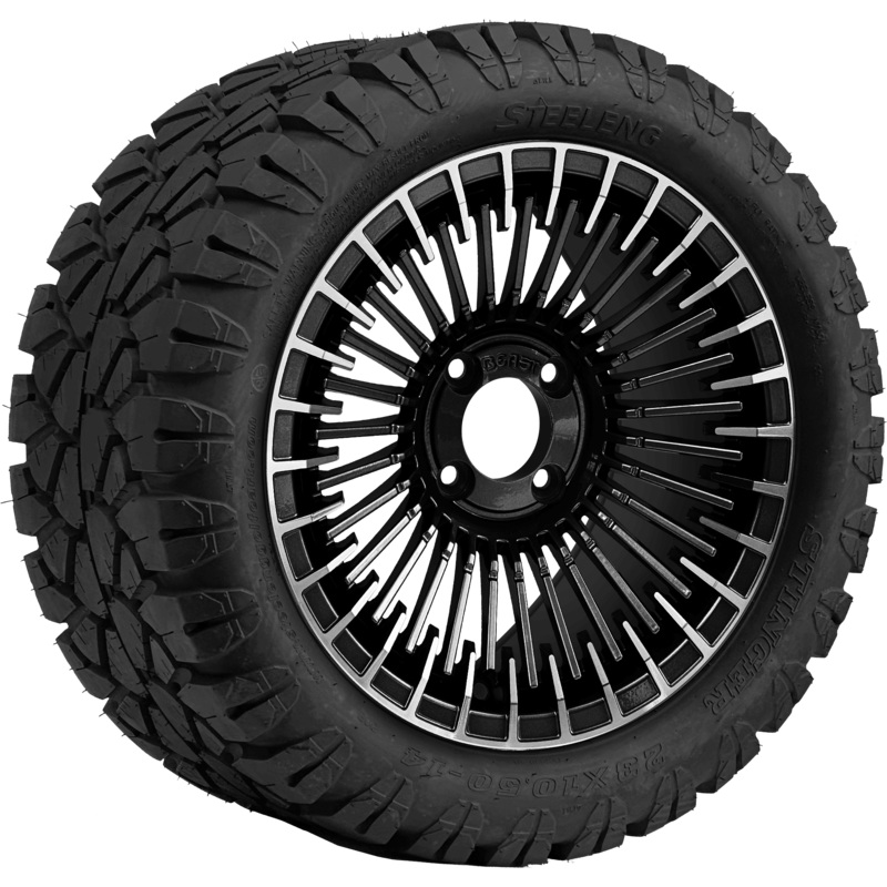 SGC 14 ” Piranha Machined Black Wheel – Aluminum Alloy / STEELENG 23 “x10.5 “-14 ” STINGER AT Tire DOT Approved Tires Combo – Set of 4