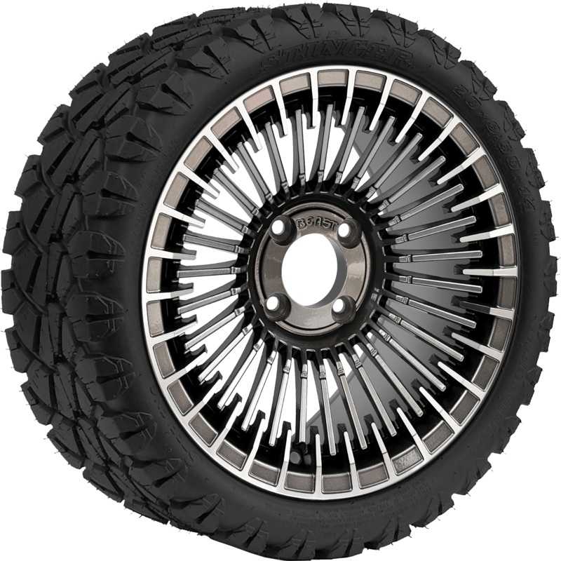 SGC 14 ” Piranha Machined Gunmetal Wheel – Aluminum Alloy / STEELENG 20 “x8.5 “-14 ” STINGER AT Tire DOT Approved Tires Combo – Set of 4