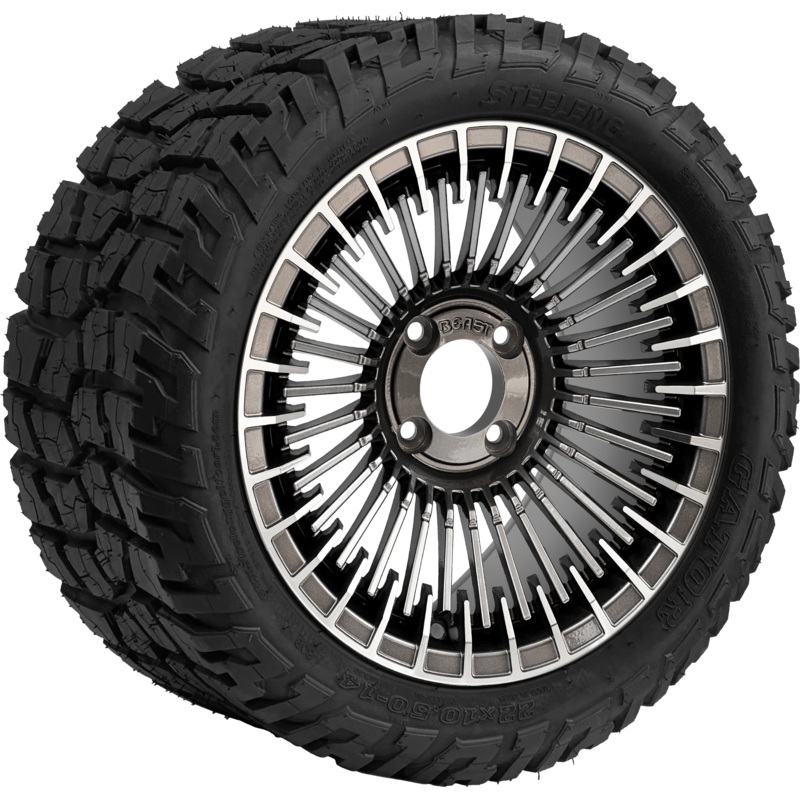 SGC 14 ” Piranha Machined Gunmetal Wheel – Aluminum Alloy / STEELENG 22 “x10.5 “-14 ” GATOR All Terrain DOT Approved Tires Combo – Set of 4