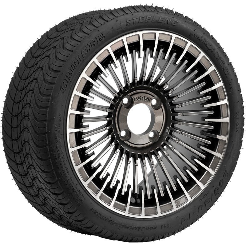 SGC 14 ” Piranha Machined Gunmetal Wheel / STEELENG 205/30-14 Low Profile Tire DOT Approved Tires Combo – Set of 4