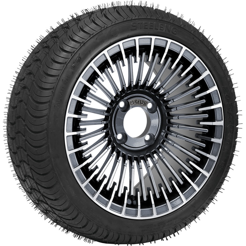 SGC 14″ Piranha Machined Gunmetal Wheel / STEELENG 205/30-14 QH Low Profile Tire DOT Approved (Copy) Tires Combo – Set of 4