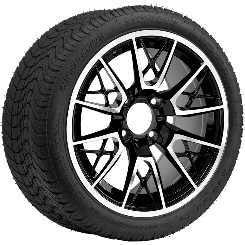 SGC 14 ” Saber Tooth Machined Black Wheel / STEELENG 205/30-14 Low Profile Tire DOT Approved Tires Combo – Set of 4