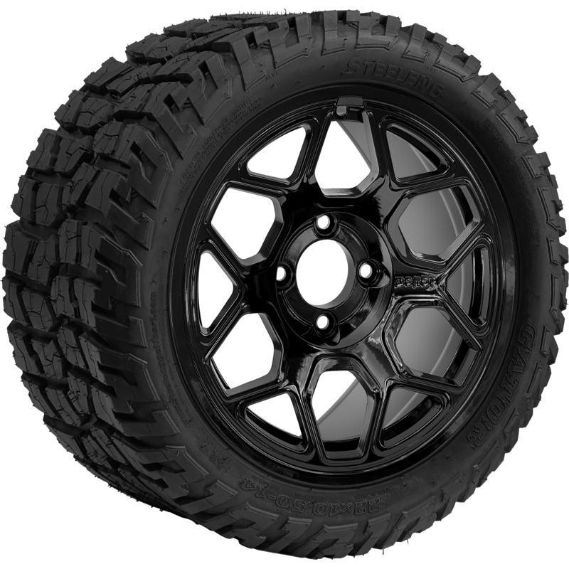 SGC 14 ” Yeti Glossy Black Wheel – Aluminum Alloy / STEELENG 22 “x10.5 “-14 ” GATOR All Terrain DOT Approved Tires Combo – Set of 4
