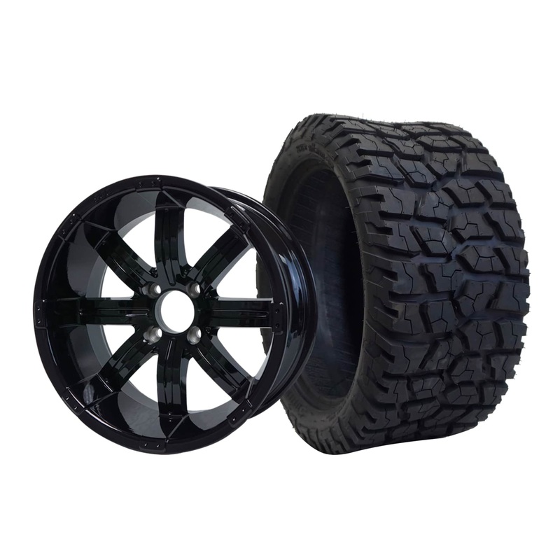 SGC 15″ Tempest Glossy Black Wheel – Aluminum Alloy / STEELENG 23″x10″-15″ GATOR AT Tire DOT Approved Tires Combo – Set of 4