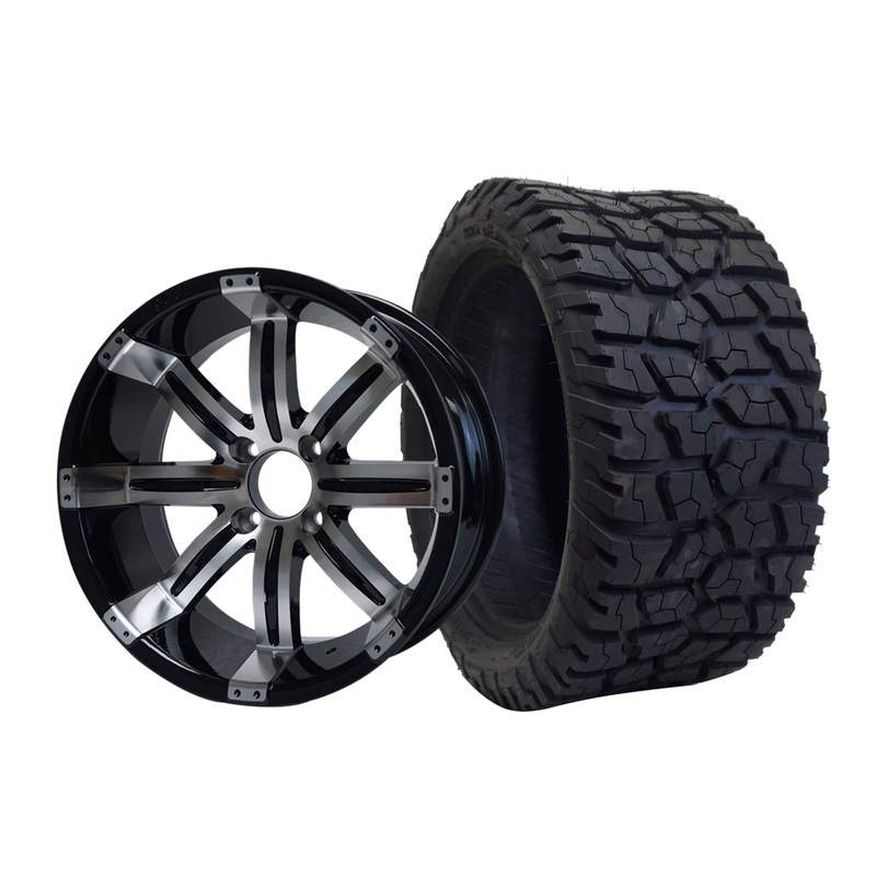 SGC 15″ Tempest Machined/Black Wheel – Aluminum Alloy / STEELENG 23″x10″-15″ GATOR AT Tire DOT Approved Tires Combo – Set of 4