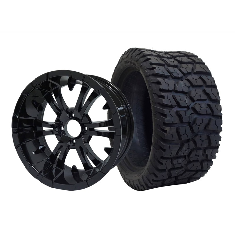 SGC 15″ Vampire Glossy Black Wheel – Aluminum Alloy / STEELENG 23″x10″-15″ GATOR AT Tire DOT Approved Tires Combo – Set of 4