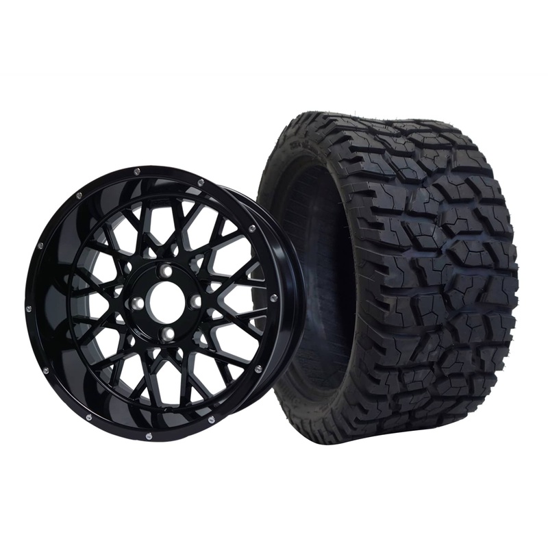 SGC 15″ Venom Glossy Black Wheel – Aluminum Alloy / STEELENG 23″x10″-15″ GATOR AT Tire DOT Approved Tires Combo – Set of 4