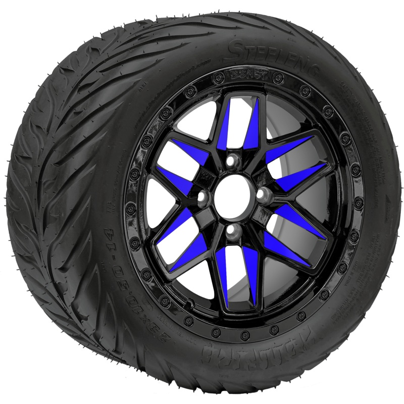 GC 14 ” Blue Widow Wheel – Aluminum Alloy / STEELENG 23 “x10.5 “-14 ” HELLFIRE Street Tire DOT Approved Tires Combo – Set of 4