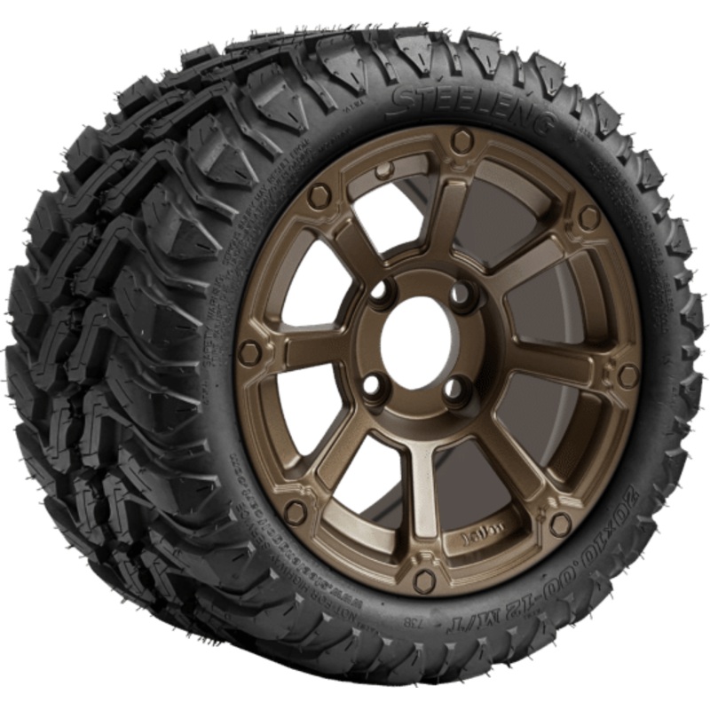 SGC 12 ” Cyclops Bronze Wheel – Aluminum Alloy / STEELENG 20 “x10 “-12 ” Mud Terrain Tire Tires Combo – Set of 4
