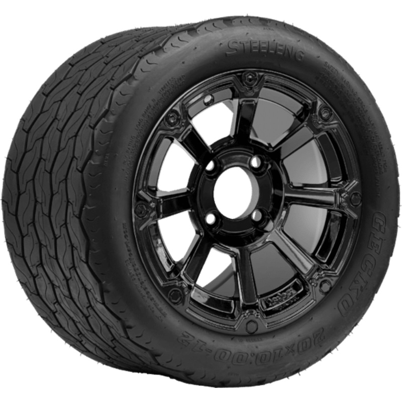 SGC 12 ” Cyclops Glossy Black Wheel – Aluminum Alloy / STEELENG 20 “x10 “-12 ” Mud Terrain Tire Tires Combo – Set of 4