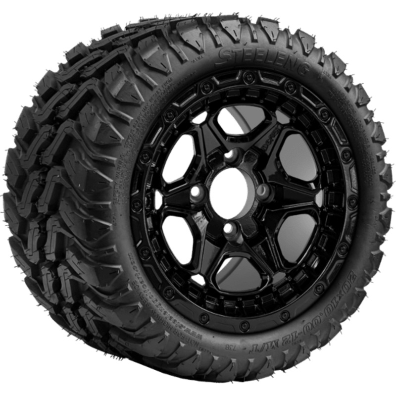 SGC 12 ” Grizzly Glossy Black Wheel – Aluminum Alloy / STEELENG 20 “x10 “-12 ” Mud Terrain Tire Tires Combo – Set of 4