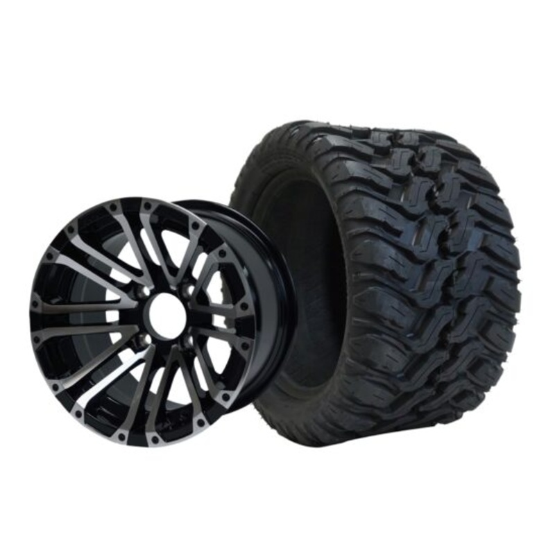 SGC 12″ Lancer Machined/Black Wheel – Aluminum Alloy / STEELENG 20″x10″-12″ Mud Terrain Tire Tires Combo – Set of 4