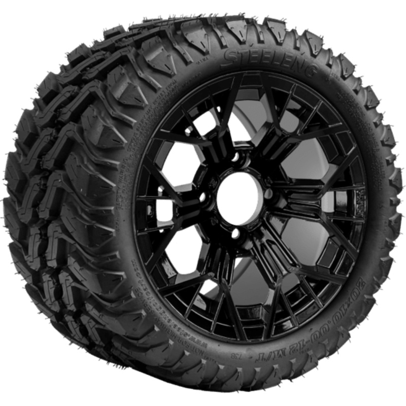 SGC 12 ” Mantis Glossy Black Wheel – Aluminum Alloy / STEELENG 20 “x10 “-12 ” Mud Terrain Tire Tires Combo – Set of 4