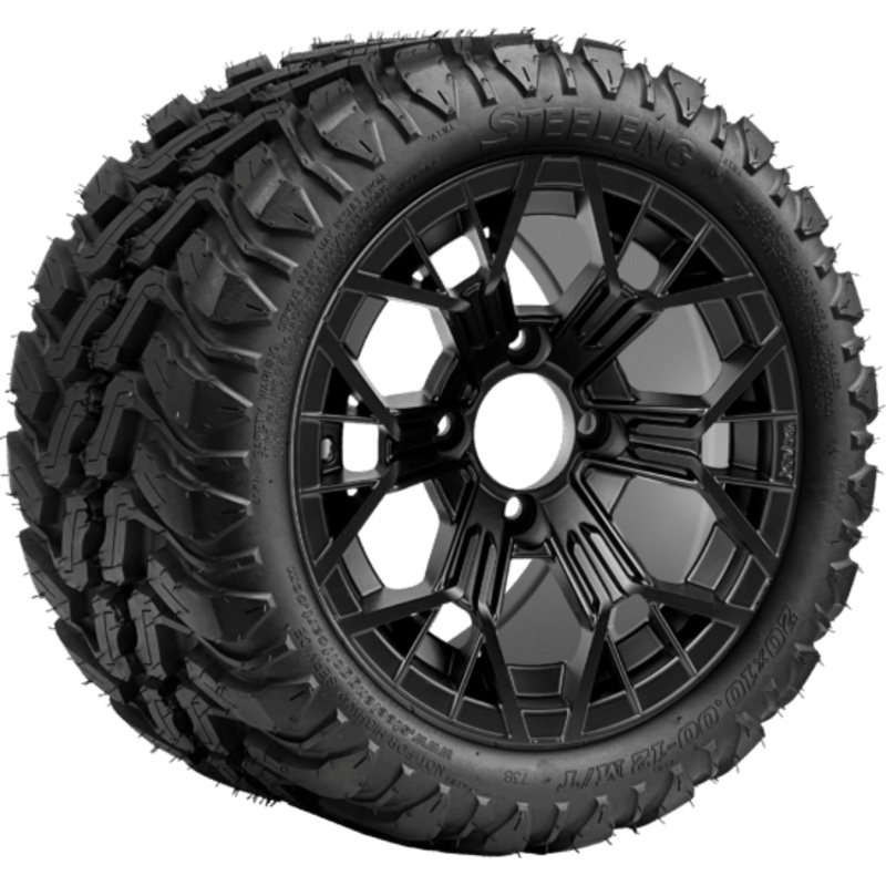 SGC 12 ” Mantis Matte Black Wheel – Aluminum Alloy / STEELENG 20 “x10 “-12 ” Mud Terrain Tire Tires Combo – Set of 4