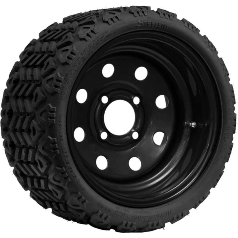SGC 12″ Steel Wheel – Black – 8 Holes / STEELENG 18″x8.5″-12″ All-Terrain Tire DOT approved Tires Combo – Set of 4
