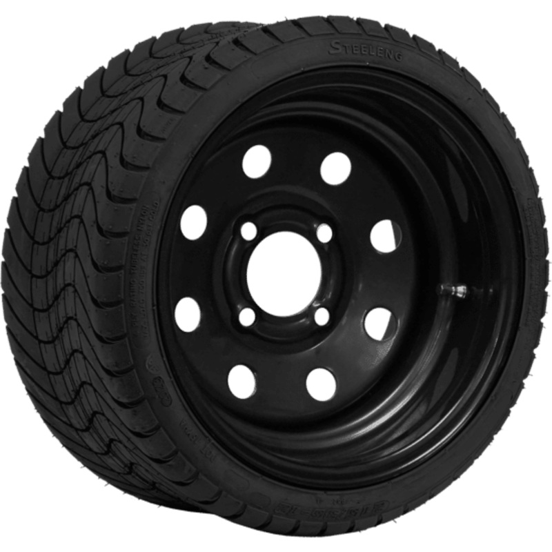 SGC 12″ Steel Wheel – Black – 8 Holes / STEELENG 215/35-12 Low Profile Tire Tires Combo – Set of 4