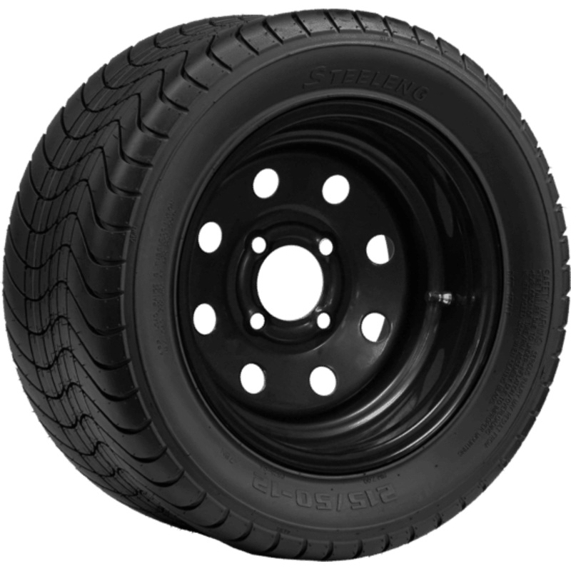 SGC 12″ Steel Wheel – Black – 8 Holes / STEELENG 215/50-12 Comfort Ride Street Tire DOT Approved Tires Combo – Set of 4