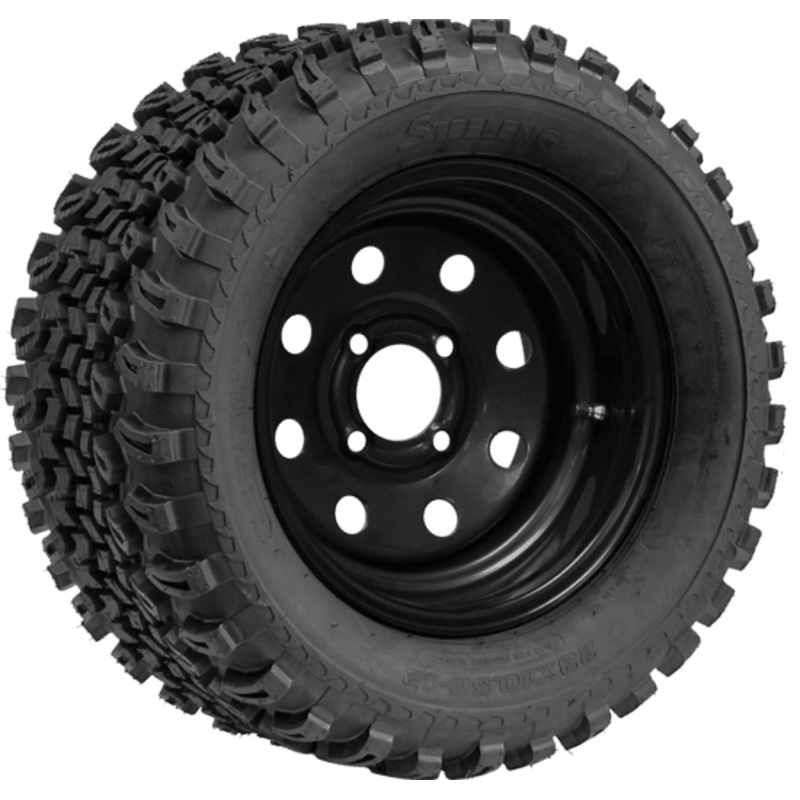 SGC 12″ Steel Wheel – Black – 8 Holes / STEELENG 23″x10.5″-12″ All Terrain Tire Tires Combo – Set of 4
