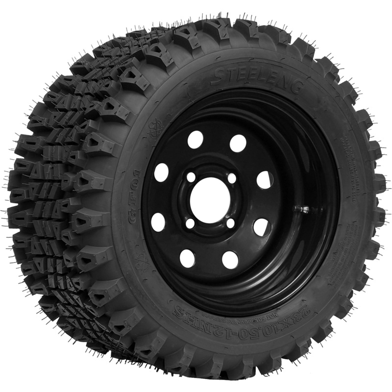 SGC 12″ Steel Wheel – Black – 8 Holes / STEELENG 23″x10.5″-12″ QH All Terrain Tire Tires Combo – Set of 4